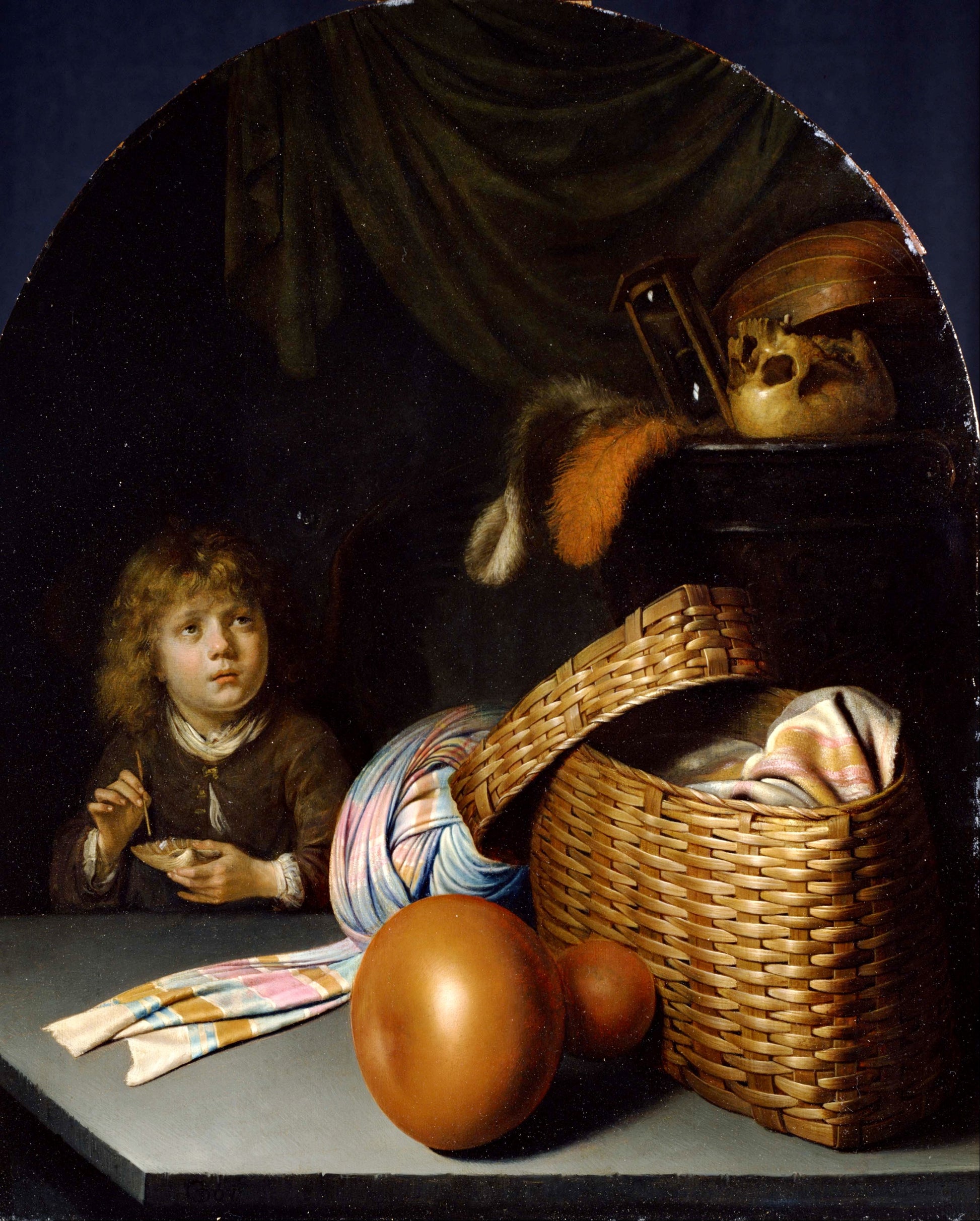 Still Life with a Boy Blowing Soap-bubbles, vintage artwork by Gerrit Dou, 12x8" (A4) Poster
