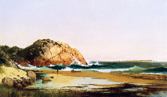 Eagle Rock, Manchester Beach, Massachusetts (after Kensett), vintage artwork by Thomas Hicks, 12x8" (A4) Poster