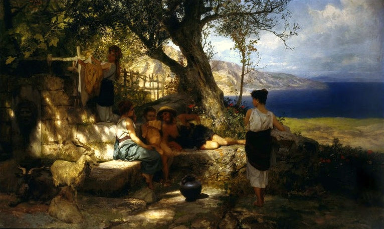 Merry company by  the spring, vintage artwork by Hendryk Siemiradzki, 12x8" (A4) Poster