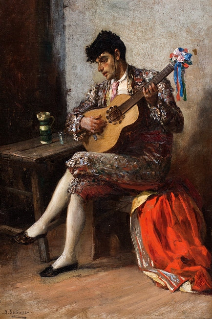 El torero guitarrista, vintage artwork by Augustin Salinas y Teruel, 12x8" (A4) Poster