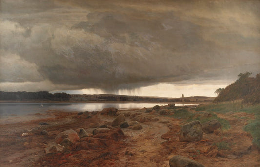 A Showery Landscape. Kalvø Vig, Jutland, vintage artwork by Janus La Cour, 12x8" (A4) Poster