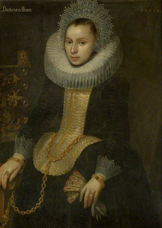 Portrait of an Unknown Lady, inscribed as Duchesse de Biron, vintage artwork by Dutch School 17th Century - Unknown, 12x8" (A4) Poster