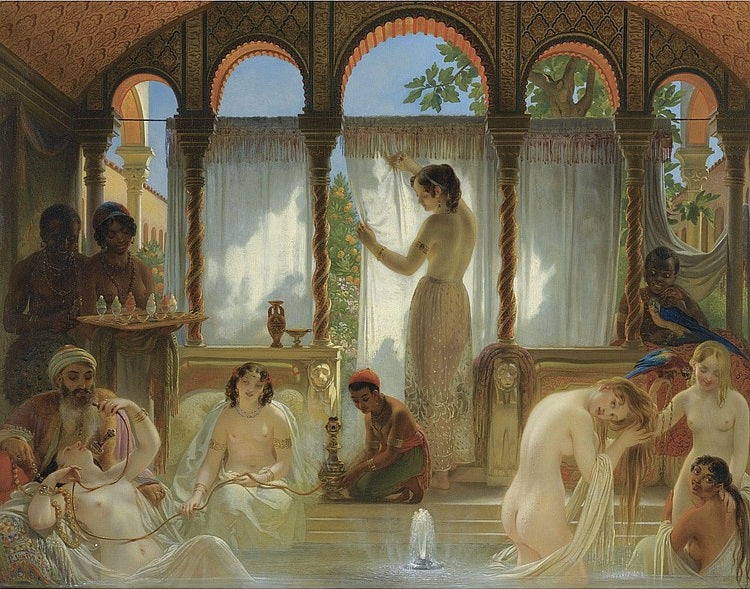 Bath in the Harem, vintage artwork by Philippe-Jacques van Bree, 12x8" (A4) Poster