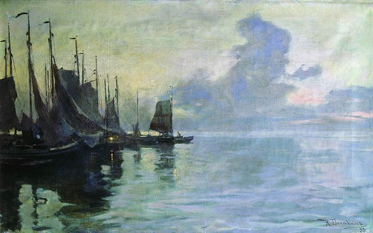 Twilight at the Sea, vintage artwork by Nicolai Vasilevich Dosekin, 12x8" (A4) Poster