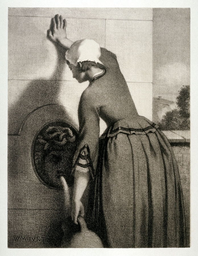 Girl at a Fountain, vintage artwork by William Morris Hunt, 12x8" (A4) Poster