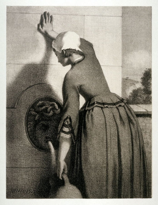 Girl at a Fountain, vintage artwork by William Morris Hunt, 12x8" (A4) Poster