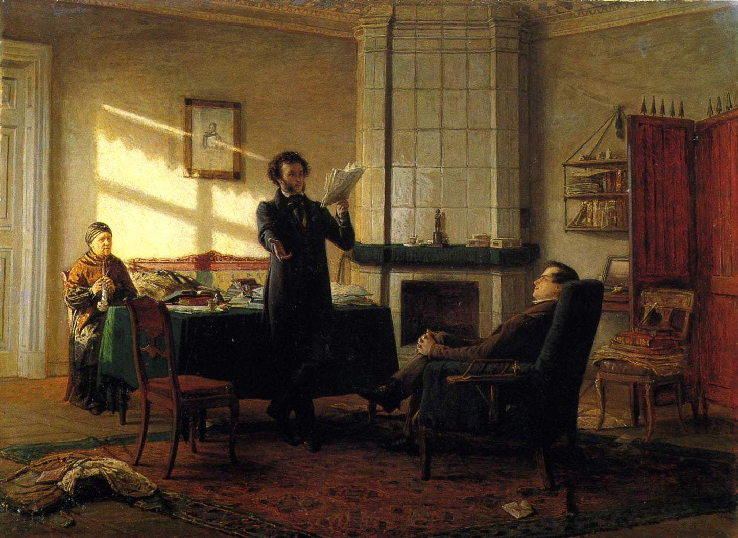 Poet Alexander Pushkin in Mikhailovskoye, vintage artwork by Nikolai Nikolaevich Ge, 12x8" (A4) Poster