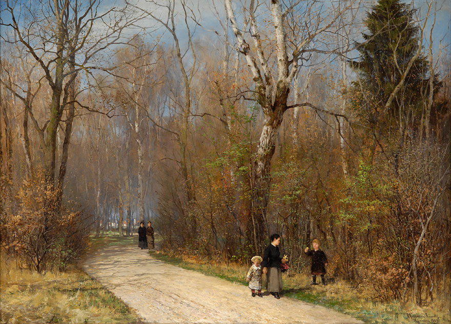 Sunny Winter's Day in the English Garden in Munich, vintage artwork by Anders Anderson-Lundby , 12x8" (A4) Poster