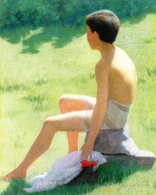 Back View of a Boy, vintage artwork by Hans Emmenegger, 12x8" (A4) Poster