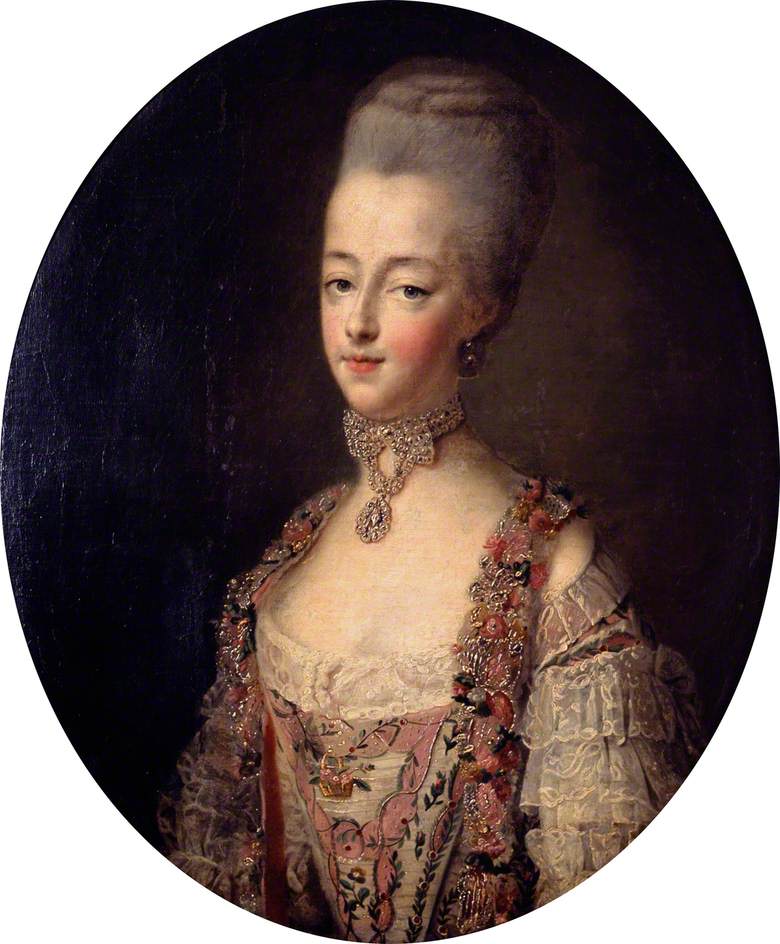 Marie Antoinette, Queen of France, in a Court Dress, vintage artwork by François-Hubert Drouais, 12x8" (A4) Poster