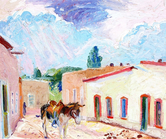 Village Street Scene, vintage artwork by Albert Henry Krehbiel, 12x8" (A4) Poster