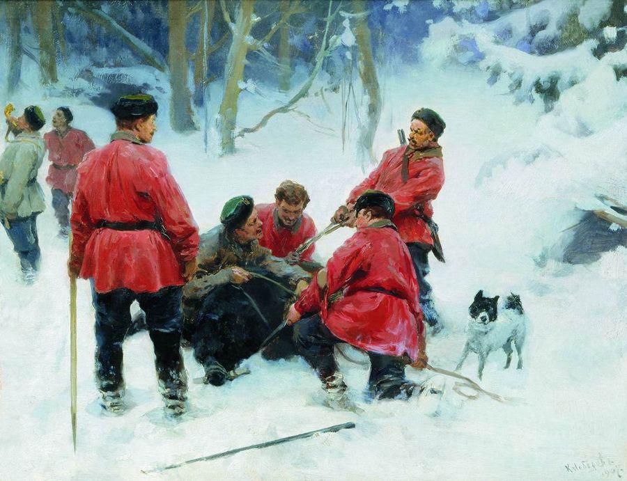 The Bear Hunt by Klavdi Vasilievich Lebedev,A3(16x12")Poster