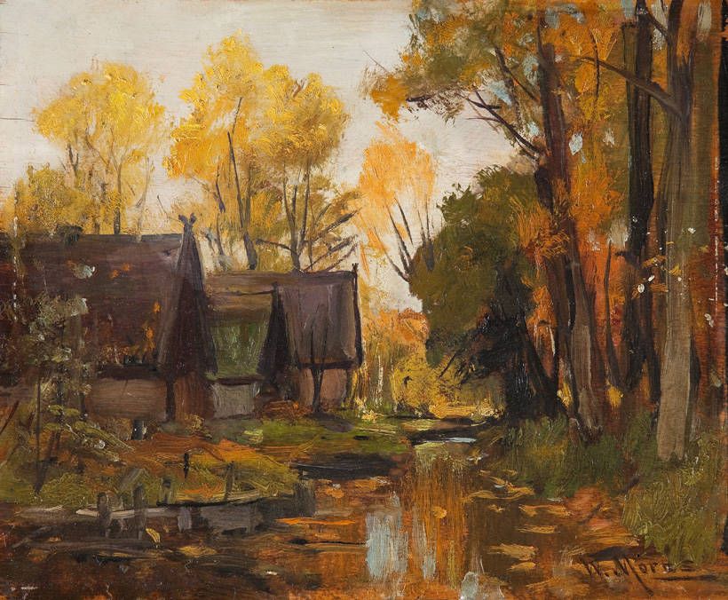 Farmhouses in Autumn by Walter Moras,A3(16x12")Poster