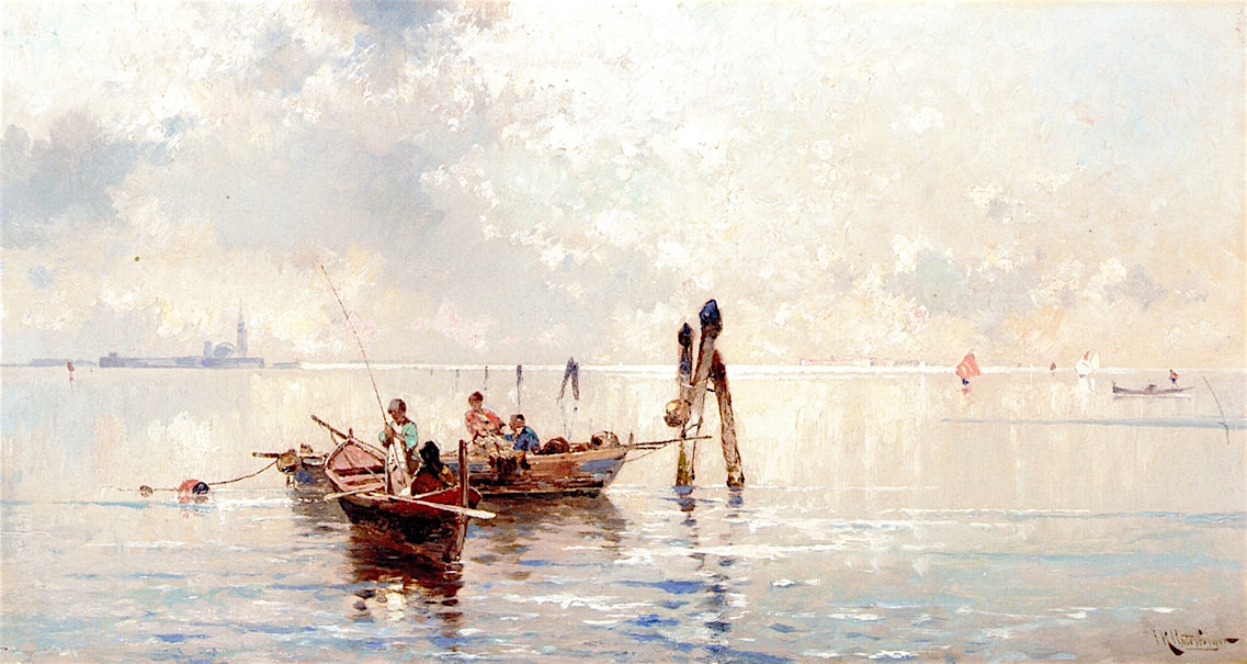 The Lagoon, Venice, vintage artwork by Franz Richard Unterberger, 12x8" (A4) Poster