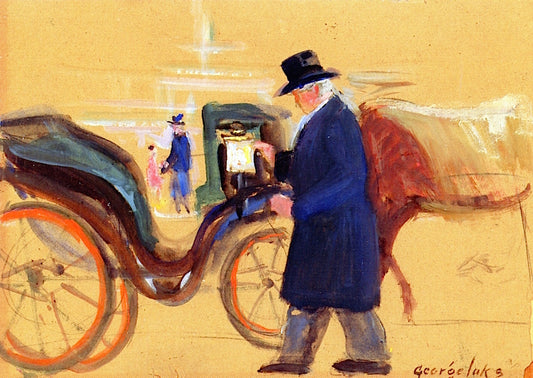 Horse and Carriage, New York City, vintage artwork by George Luks, 12x8" (A4) Poster