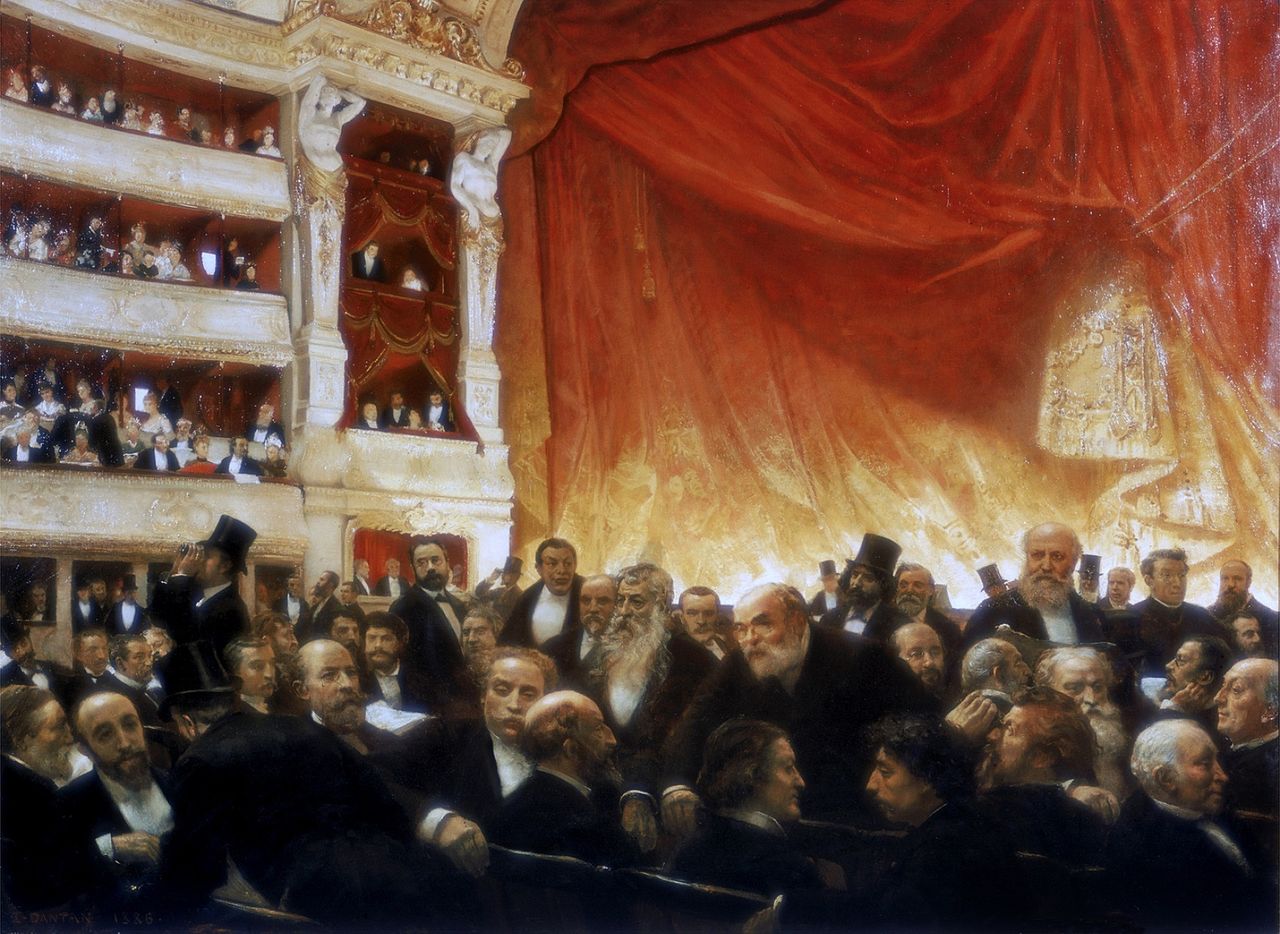 Un Entracte à la Comedie-Française un soir de première, vintage artwork by Edouard-Joseph Dantan, 12x8" (A4) Poster