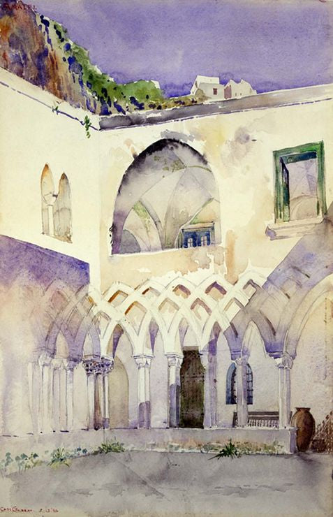 Courtyard, Capucine Monastery, Amalfi, vintage artwork by Cass Gilbert, 12x8" (A4) Poster