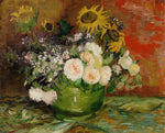 Bowl with Sunflowers, Roses and Other Flowers, vintage artwork by Vincent van Gogh, 12x8" (A4) Poster