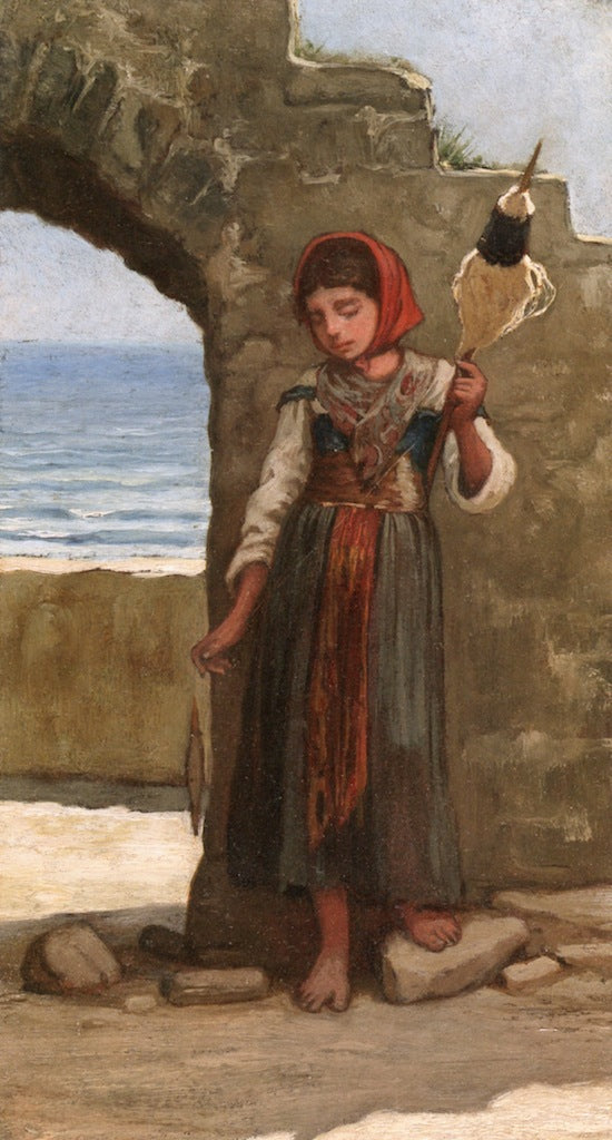 Girl with Distaff, vintage artwork by Elihu Vedder, 12x8" (A4) Poster