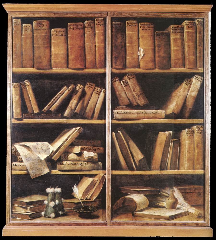 Trompe L'Oeil of a Bookcase, vintage artwork by Giuseppe Maria Crespi, 12x8" (A4) Poster