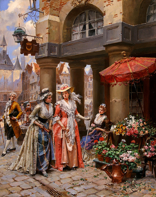 At the Flower Market, vintage artwork by Henri Victor Lesur, 12x8" (A4) Poster
