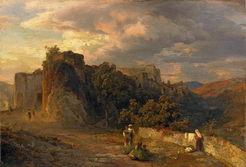 Italian Landscape at Sunset, vintage artwork by Oswald Achenbach, 12x8" (A4) Poster