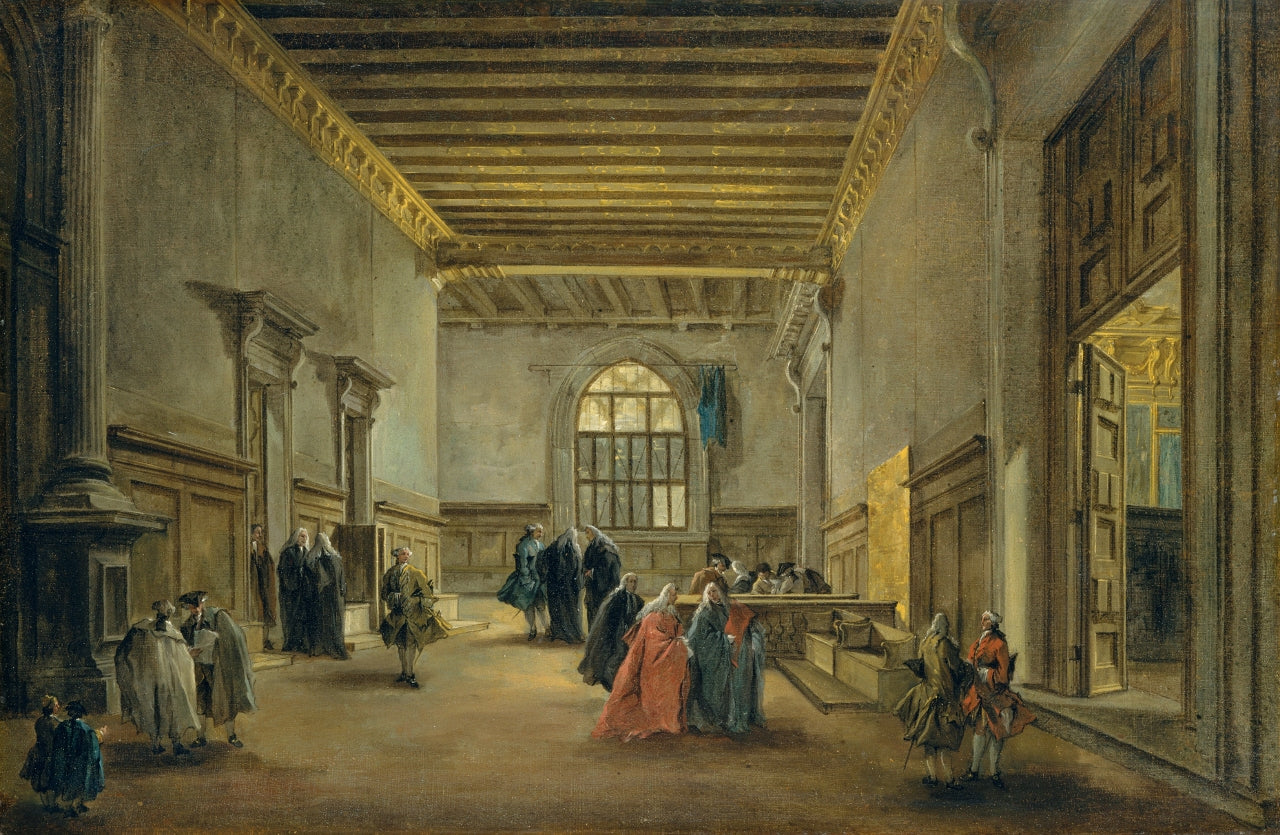 The Antechamber of the Sala del Maggior Consiglio, vintage artwork by Francesco Guardi, 12x8" (A4) Poster