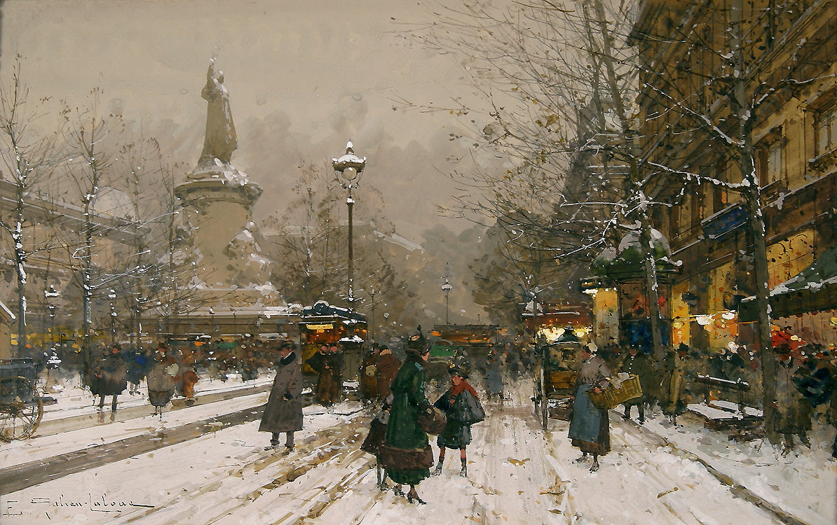 Place de la Republique in Winter by Eugene Galien-Laloue,A3(16x12")Poster