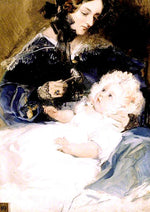 Lady Louisa Jane Russell, Duchess of Abercorn, with Her Daughter...., vintage artwork by Sir Edwin Landseer, A3 (16x12") Poster Print