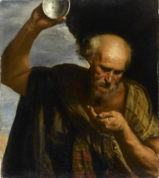 Diogène buvant (Diogenes Drinking), vintage artwork by Attributed to Pier Francesco Mola, 12x8" (A4) Poster