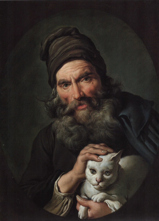 Old Man with a Cat, vintage artwork by Giacomo Ceruti, 12x8" (A4) Poster
