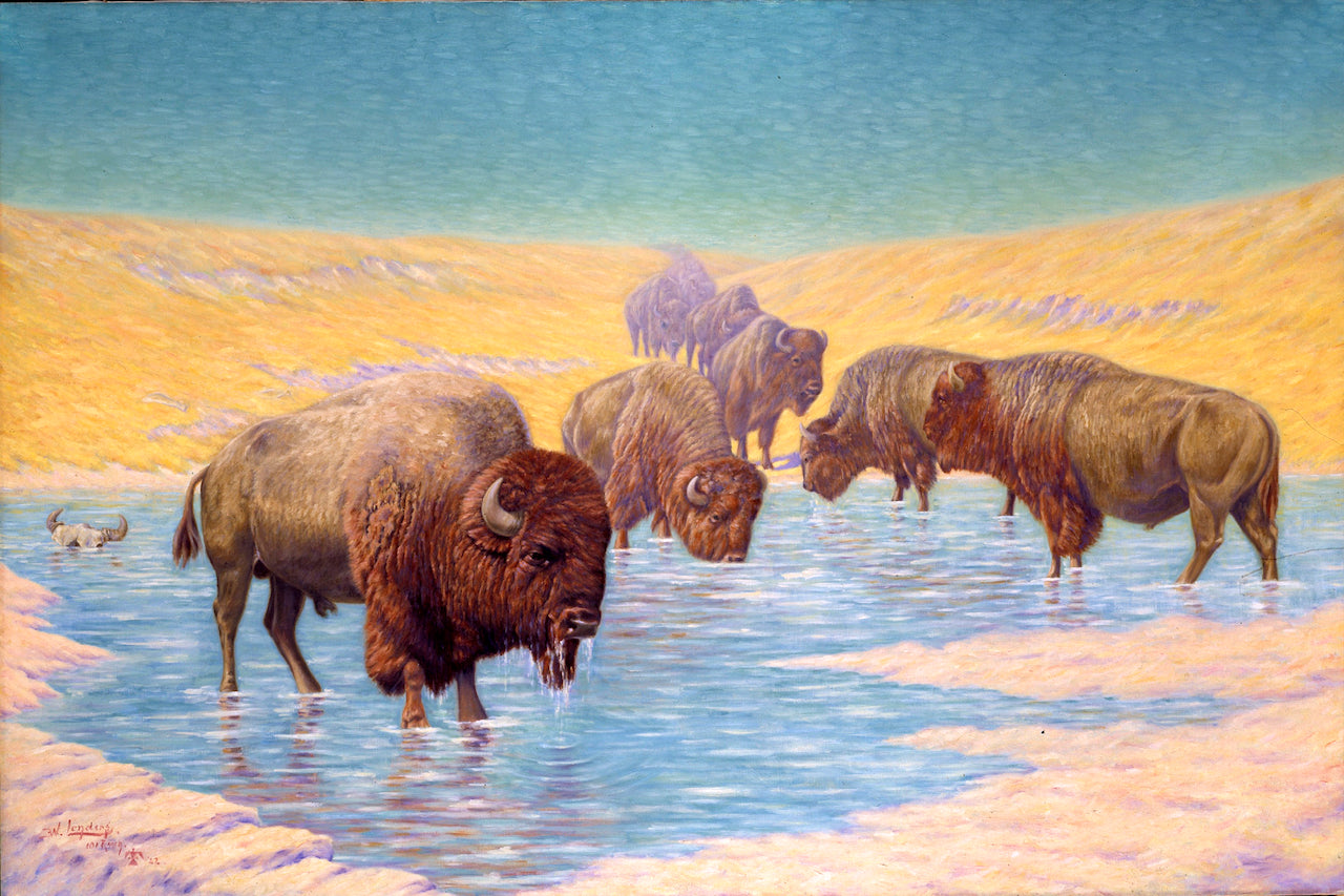 Buffalo Scene, vintage artwork by Emil W. Lenders, 12x8" (A4) Poster