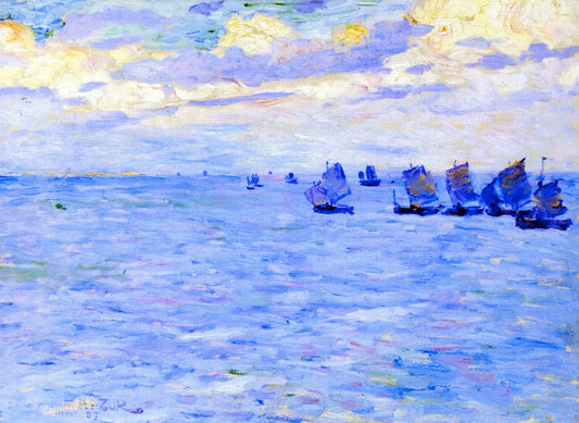 Fishing Boats Setting Sail, vintage artwork by Theo van Rysselberghe, 12x8" (A4) Poster