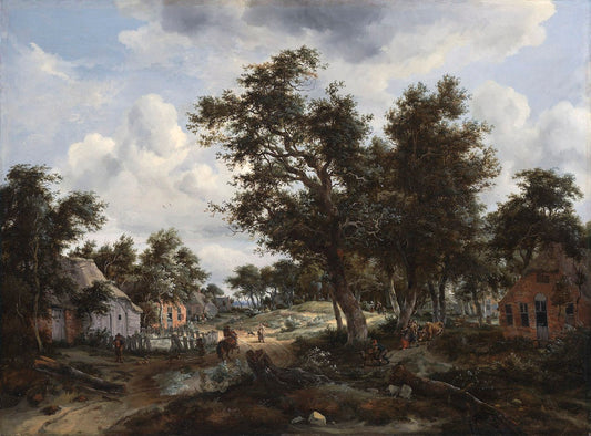 A Wooded Landscape with Travelers on a Path through a Hamlet, vintage artwork by Abraham Jansz. Storck, 12x8" (A4) Poster