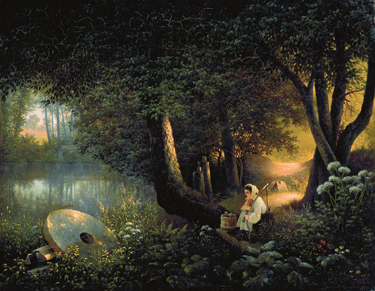 by  the Old Mill, vintage artwork by Sokrat Voroby ov, A3 (16x12") Poster Print