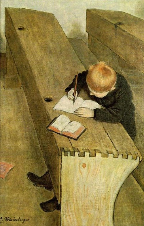 At School, vintage artwork by Ernst Würtenberger, 12x8" (A4) Poster