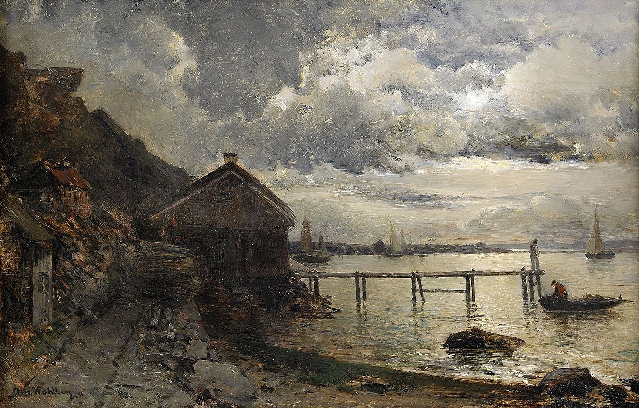 Moonlight, Fjällbacka, vintage artwork by Alfred Wahlberg, 12x8" (A4) Poster