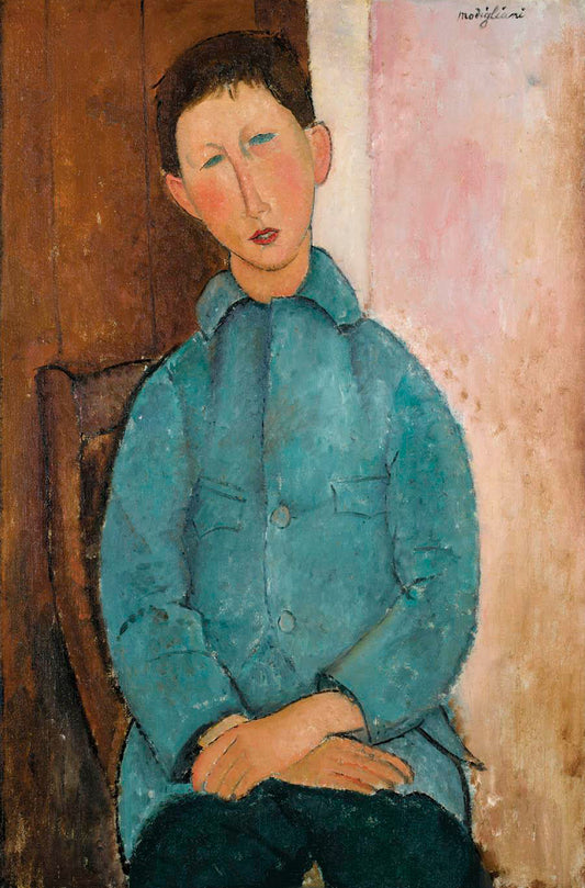 Boy in a Blue Vest, vintage artwork by Amedeo Modigliani, 12x8" (A4) Poster