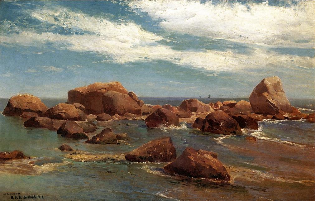 Coastal Scene - Rocky Coast, vintage artwork by Mauritz F. H. De Haas, 12x8" (A4) Poster