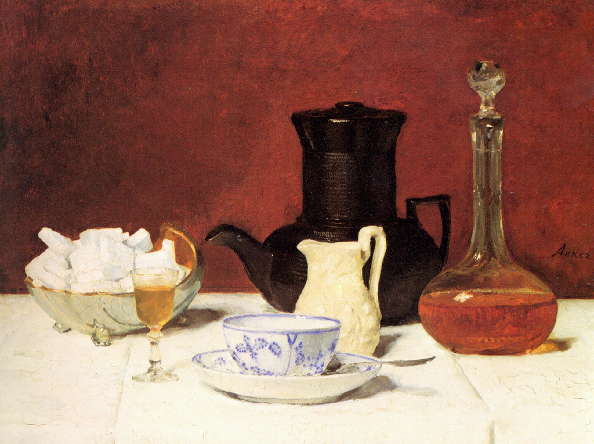 Coffee and Cognac, vintage artwork by Albert Anker, 12x8" (A4) Poster