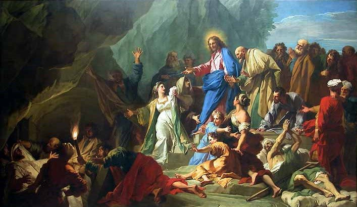 The Resurrection of Lazarus, vintage artwork by Jean Jouvenet, 12x8" (A4) Poster