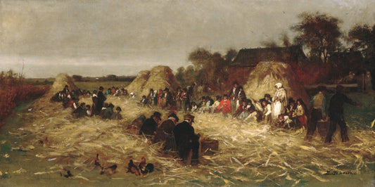 Corn Husking at Nantucket, vintage artwork by Eastman Johnson, 12x8" (A4) Poster