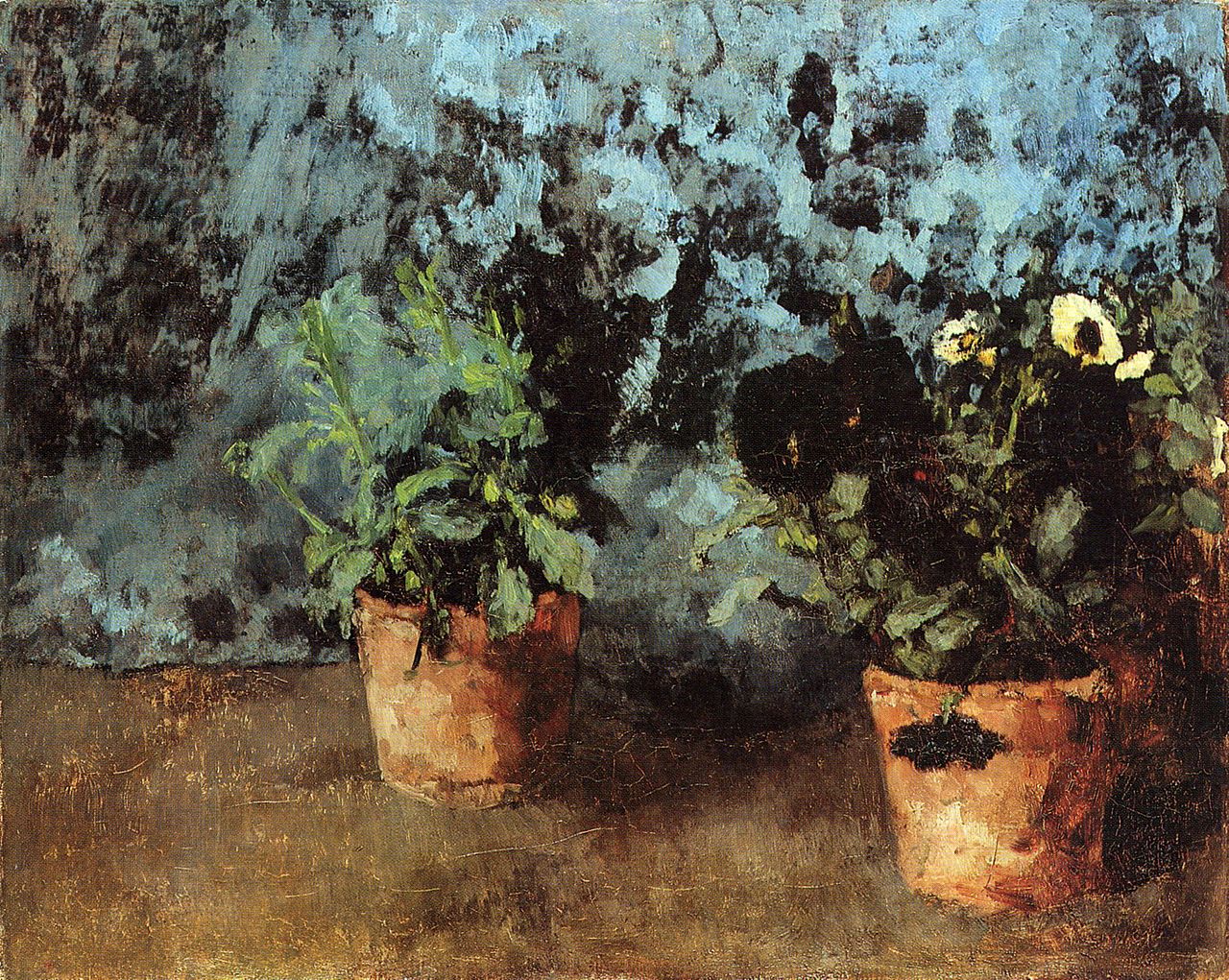 Two Flower Pots with Pansies, vintage artwork by Carl Eduard Schuch, 12x8" (A4) Poster