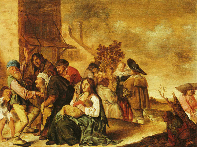 Gypsies in a Village, vintage artwork by Jan Miense Molenaer, 12x8" (A4) Poster