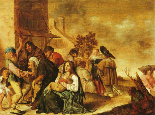 Gypsies in a Village, vintage artwork by Jan Miense Molenaer, 12x8" (A4) Poster