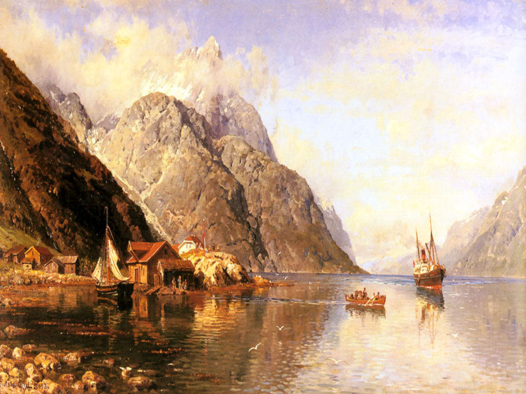 Ferrying Passengers to the Steamer 'Roeser', vintage artwork by Anders Monsen Askevold, 12x8" (A4) Poster