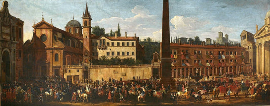 Entry the Polish Ambassador Michał Kazimierz Radziwiłł into Rome in 1680, vintage artwork by Pieter van Bloemen, 12x8" (A4) Poster