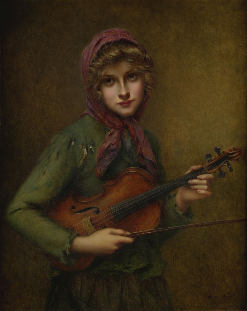 The Young Violinist, vintage artwork by François Martin-Kavel, 12x8" (A4) Poster