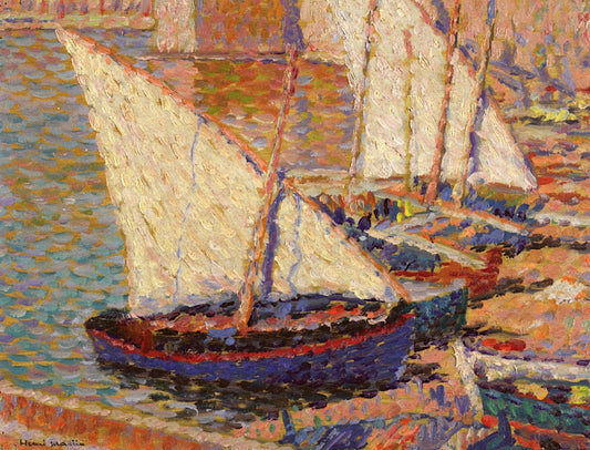Barques à Collioure, vintage artwork by Henri Martin, 12x8" (A4) Poster