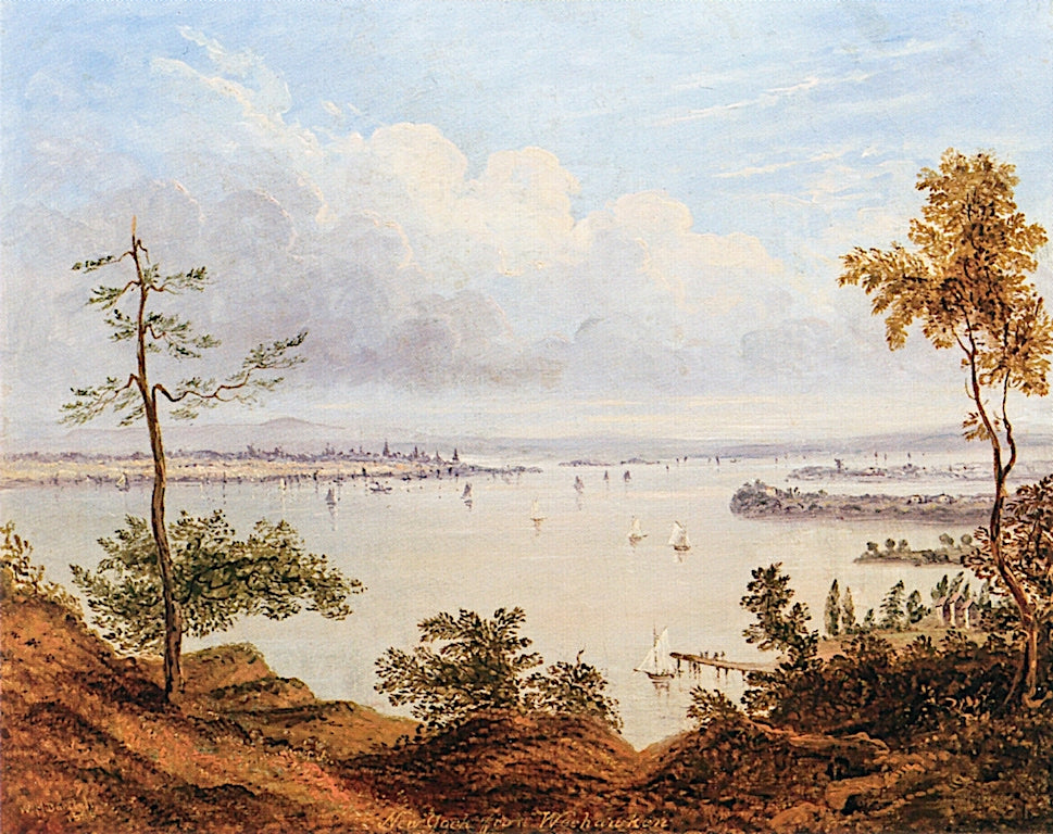 New York from Weehawken, New Jersey, vintage artwork by William Henry Bartlett, 12x8" (A4) Poster